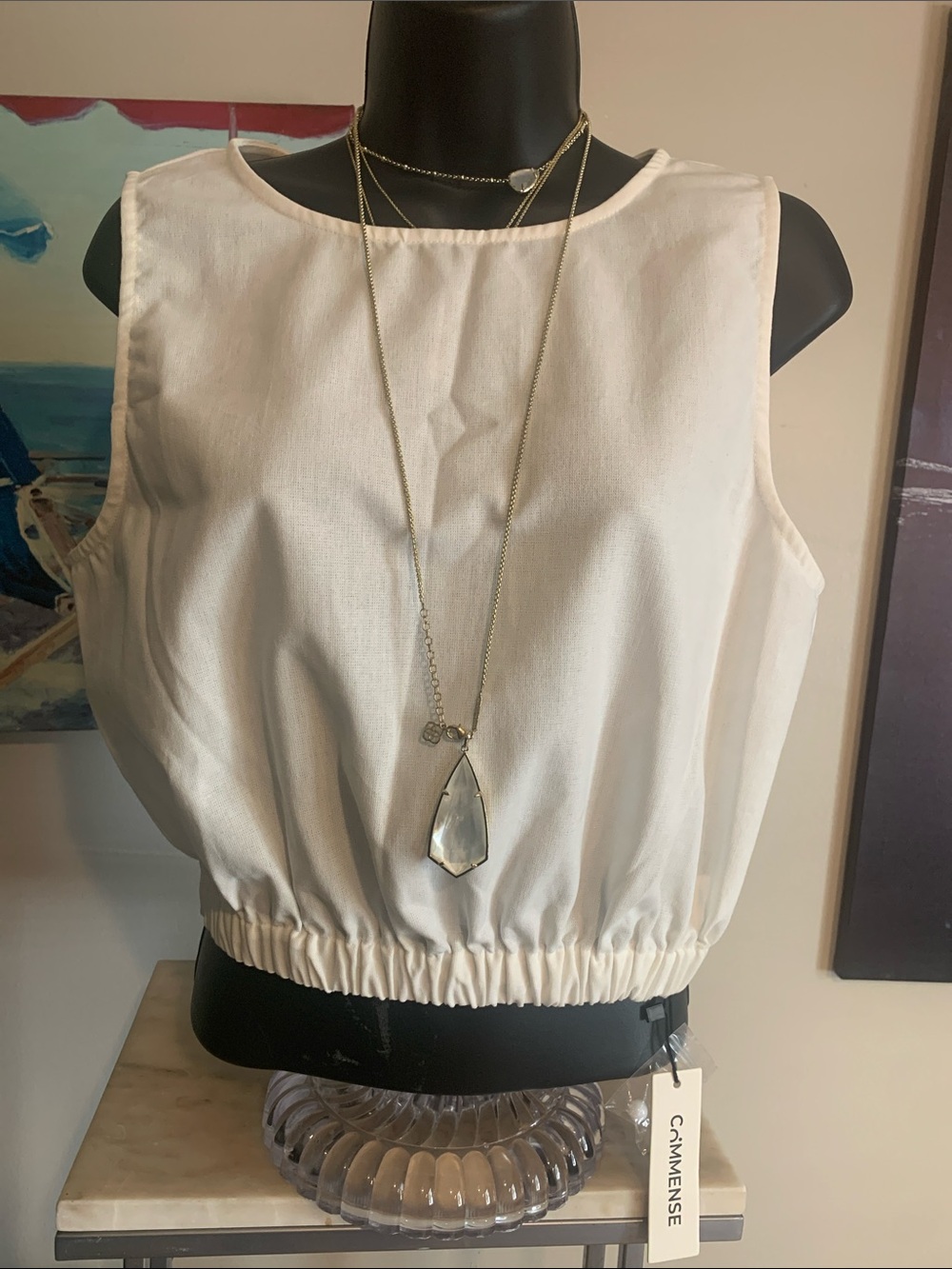 Commense White Elastic-Hem Sleeveless Crop Top